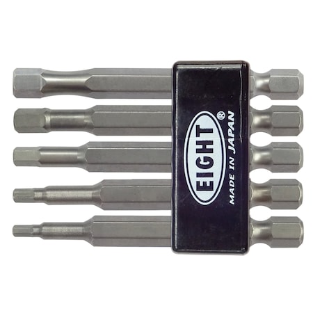 Eight Tool EX-IMPACT HIGH IMPACT HEX BIT 6.35MM SHANK 9MM GROOVE SET, 5PC 2.5-6MM X 65MM OAL EA-610-5S65